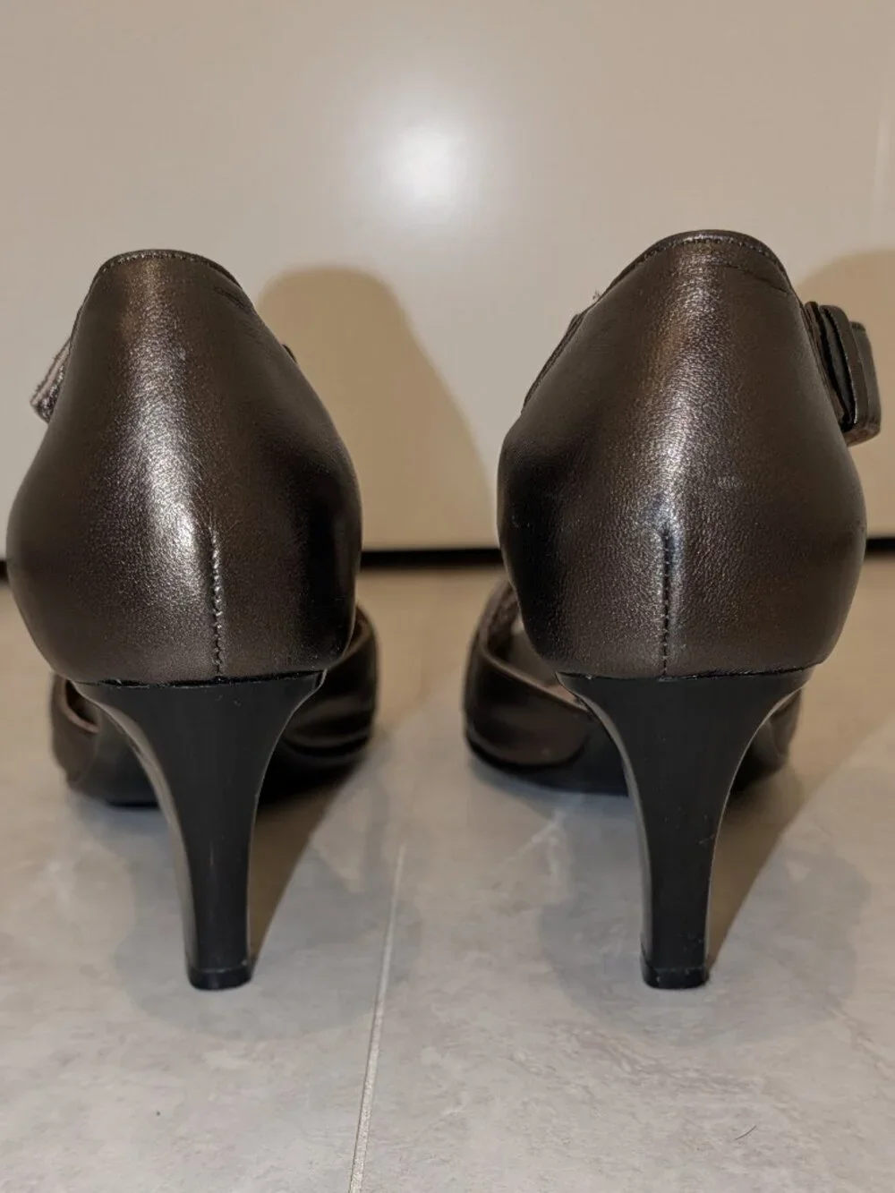 Sofft 6.5W Graciella Bronze Leather Open Peep Toe High Heel Dress Sandals - Picture 4 of 13
